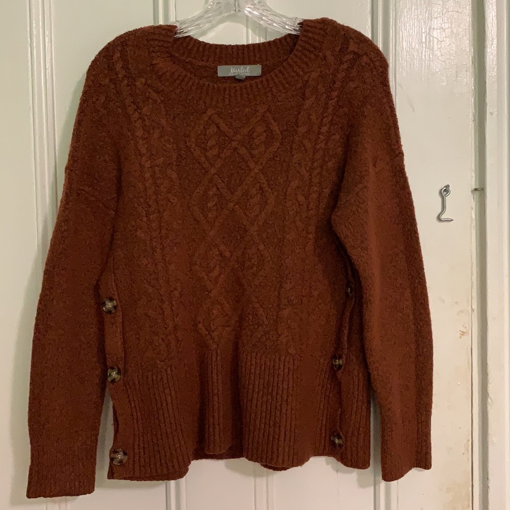 Medium Marled Rust Side Button Pullover Sweater